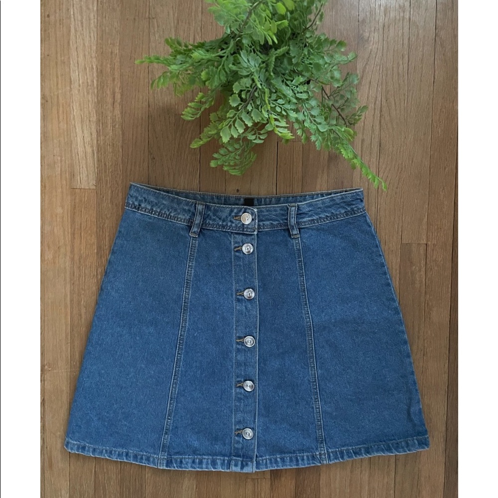 High Waist Button Front Jean Skirt
